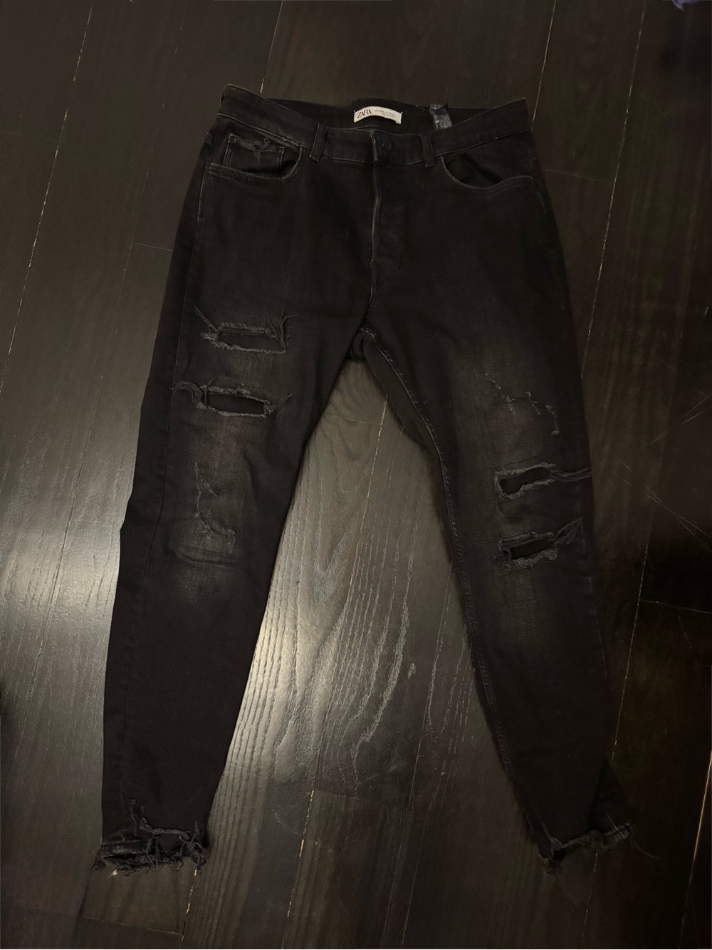 Men's Zara Distressed Black Slim Jeans